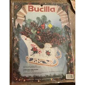 Bucilla 61141 CHRISTMAS ROSE SLEIGH Plastic Canvas Craft Kit 8x7" Holiday Vtg